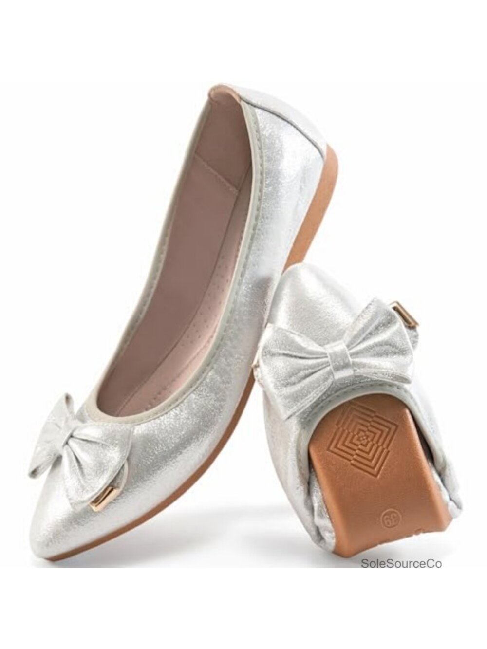 Pointed Toe Ballet Flats Faux Leather Slip On Loafers with Bow
